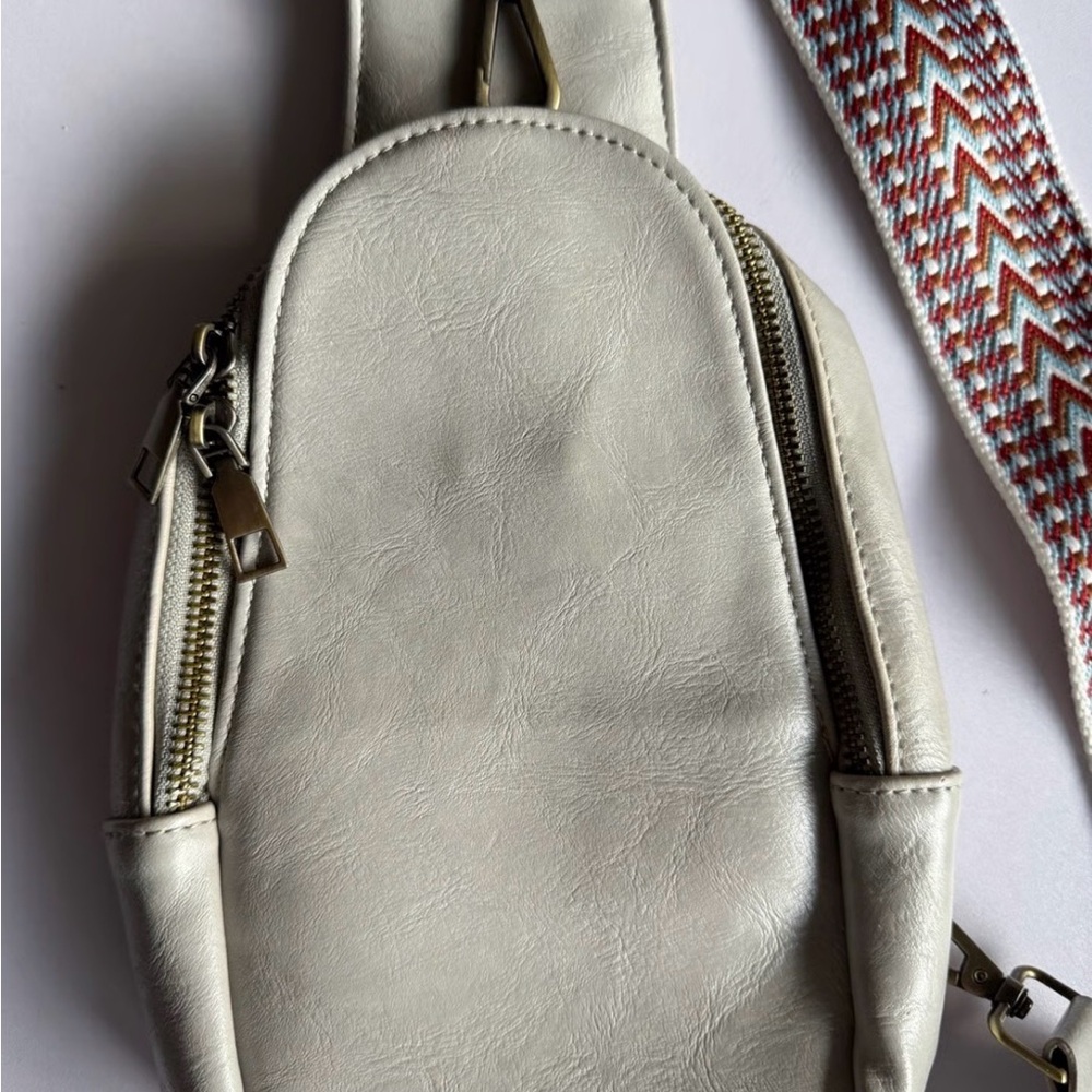 White Leather Crossbody Sling Bag - Minimal Everyday Style